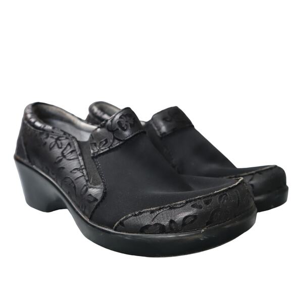 Alegria Womens Eryn Morning Glory Slip On Clogs Size 7.5 Black Leather Non Slip - Picture 1 of 11